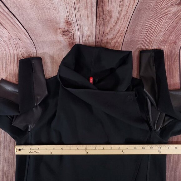 Spanx Womens Small Drape Front Jacket Very Black Convertible Faux Leather 50176R - Picture 15 of 16